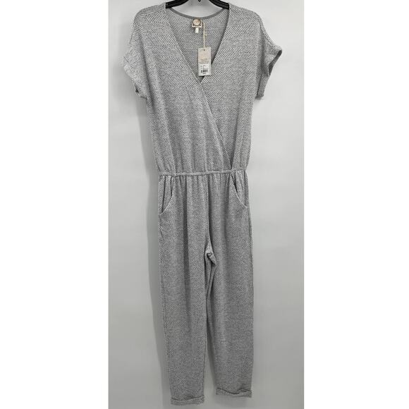 TruSelf Womens Soft Stretchy Vneck One Piece Jumpsuit Heather Gray XL NEW Pocket - Picture 2 of 14